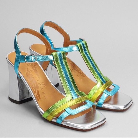nib Chie Mihara ‘Pinyata Blue’ Metallic Sandal Heels size 8.5 - Picture 2 of 9